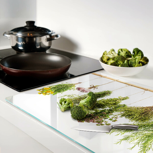 Glass kitchen board Herbs in hanging bunches