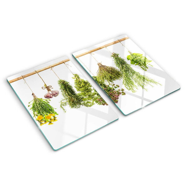 Glass kitchen board Herbs in hanging bunches
