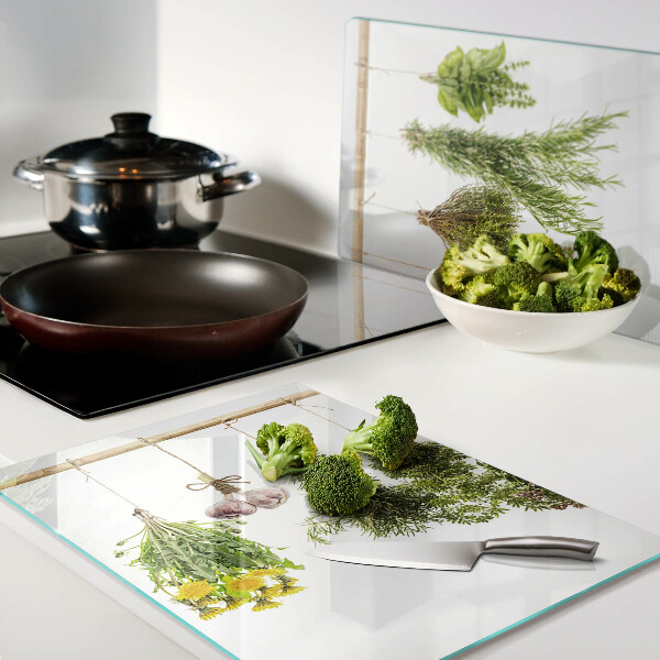 Glass kitchen board Herbs in hanging bunches