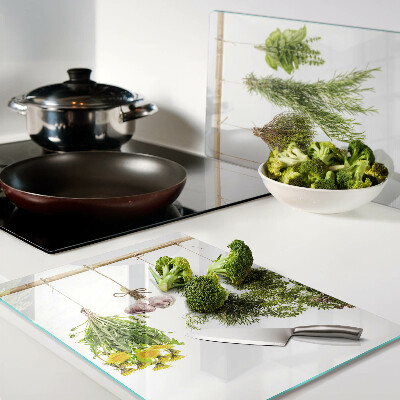 Glass kitchen board Herbs in hanging bunches