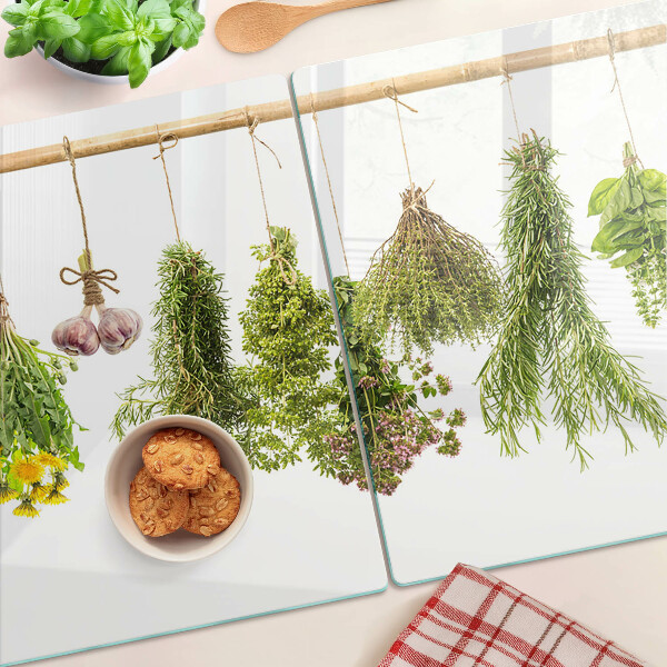 Glass kitchen board Herbs in hanging bunches