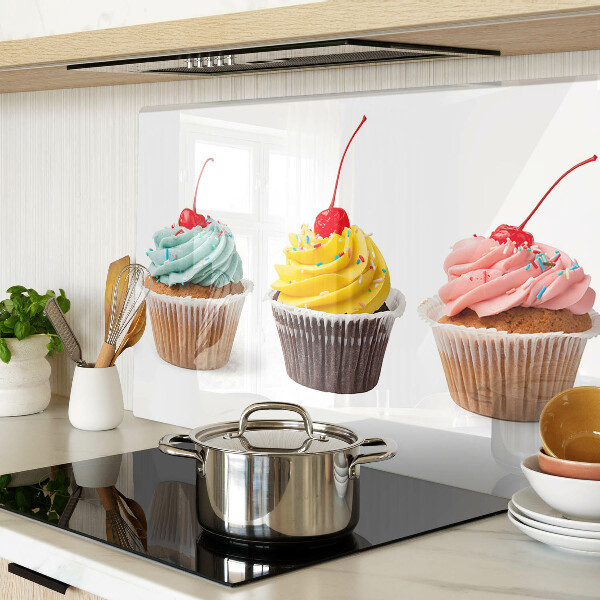 Chopping board glass Cupcake with whipped cream and cherry