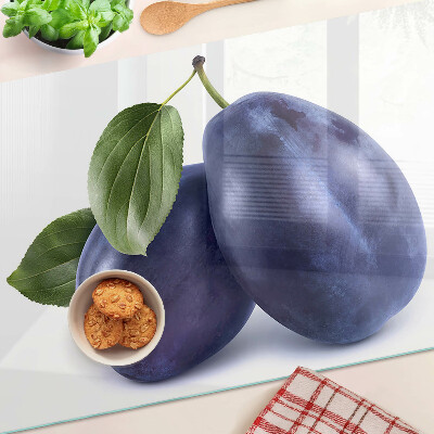 Cutting board Plums with leaves