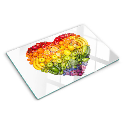 Glass kitchen board Rainbow Fruit Heart