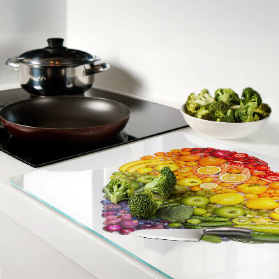 Glass kitchen board Rainbow Fruit Heart