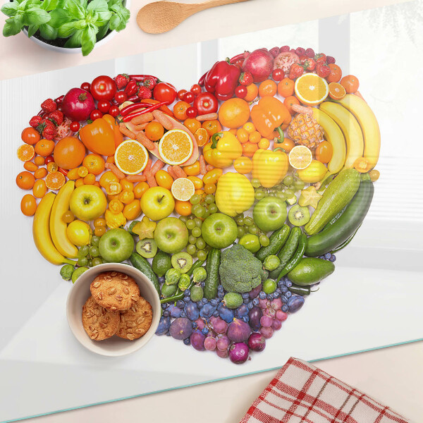 Glass kitchen board Rainbow Fruit Heart