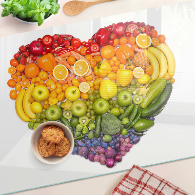 Glass kitchen board Rainbow Fruit Heart