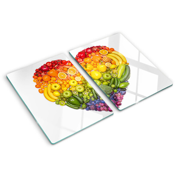 Glass kitchen board Rainbow Fruit Heart