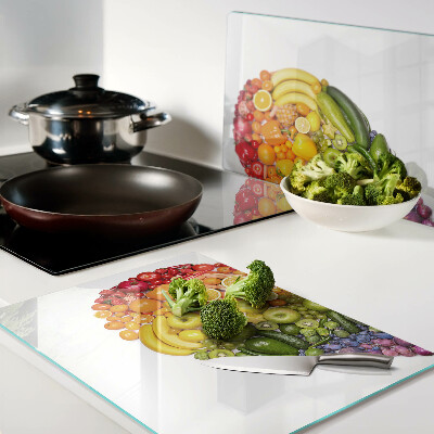 Glass kitchen board Rainbow Fruit Heart