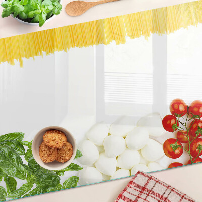 Chopping board glass Pasta with herbs and tomatoes