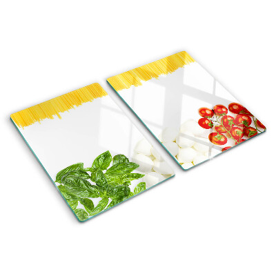 Chopping board glass Pasta with herbs and tomatoes