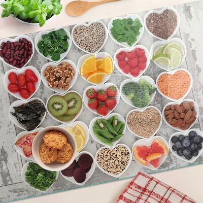 Glass chopping board Fruits and vegetables in hearts
