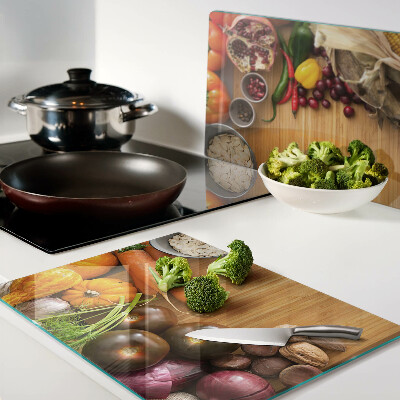 Glass cutting board Vegetable and fruit motif
