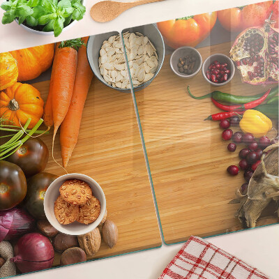 Glass cutting board Vegetable and fruit motif