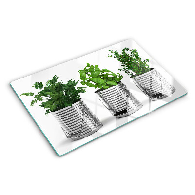 Glass kitchen board Plants in metal pots