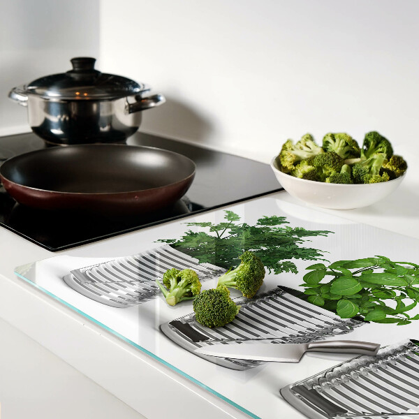 Glass kitchen board Plants in metal pots
