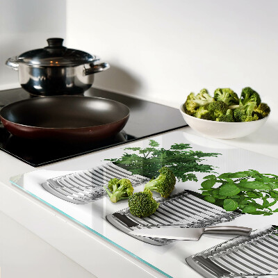 Glass kitchen board Plants in metal pots