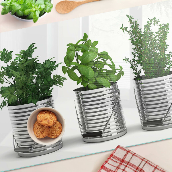 Glass kitchen board Plants in metal pots