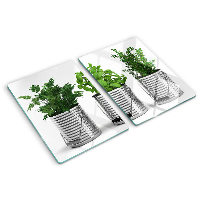 Glass kitchen board Plants in metal pots