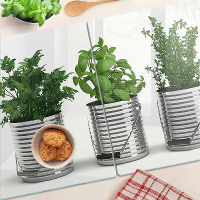 Glass kitchen board Plants in metal pots