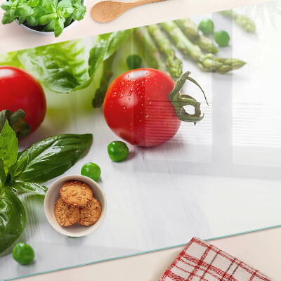 Cutting board Vegetables on a white countertop