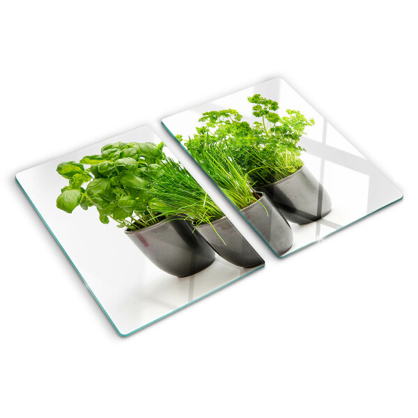 Glass cutting board Herbs in pots