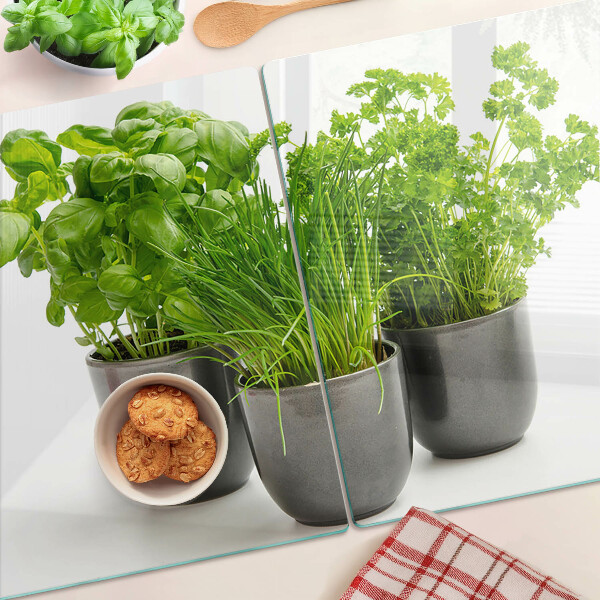 Glass cutting board Herbs in pots