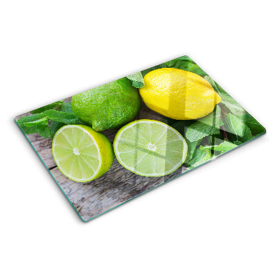 Chopping board Lemons and limes with mint