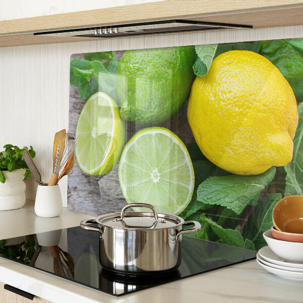 Chopping board Lemons and limes with mint
