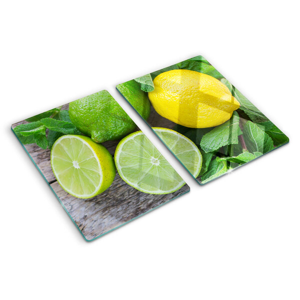 Chopping board Lemons and limes with mint