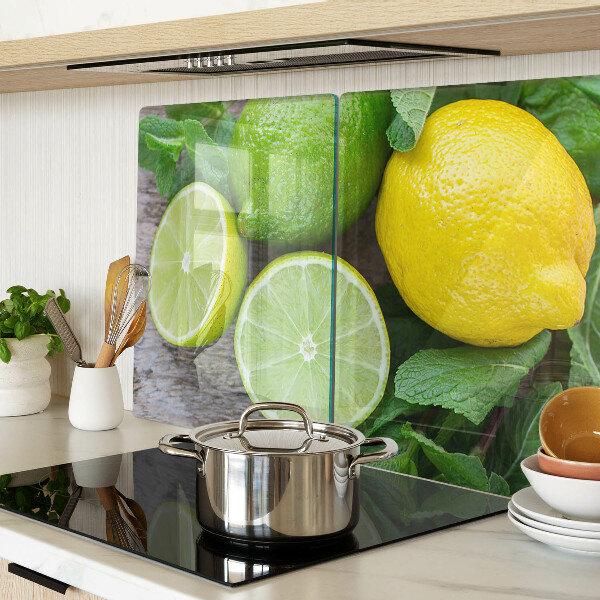 Chopping board Lemons and limes with mint