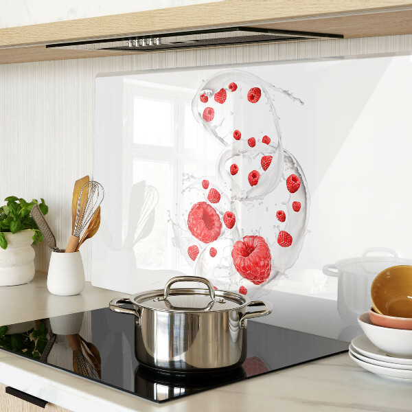 Glass kitchen board Raspberry bubbles in water