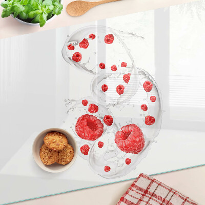 Glass kitchen board Raspberry bubbles in water
