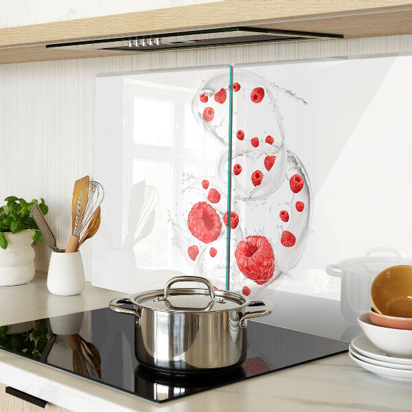 Glass kitchen board Raspberry bubbles in water
