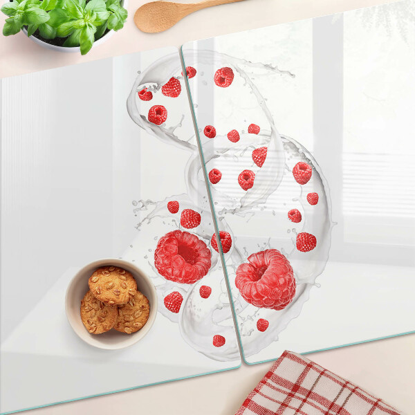 Glass kitchen board Raspberry bubbles in water