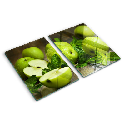Chopping board Green apples with mint