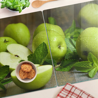 Chopping board Green apples with mint