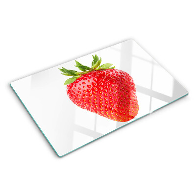 Chopping board glass Strawberry on a white background