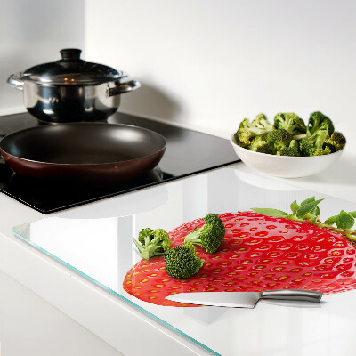 Chopping board glass Strawberry on a white background