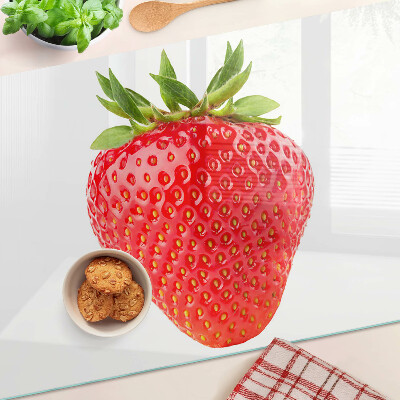 Chopping board glass Strawberry on a white background
