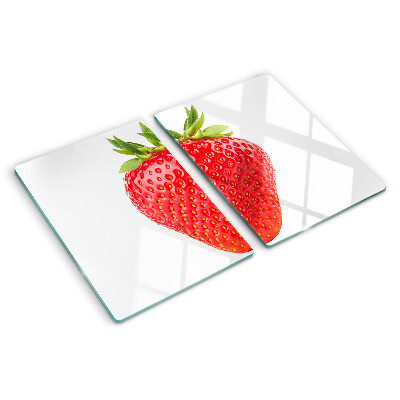 Chopping board glass Strawberry on a white background