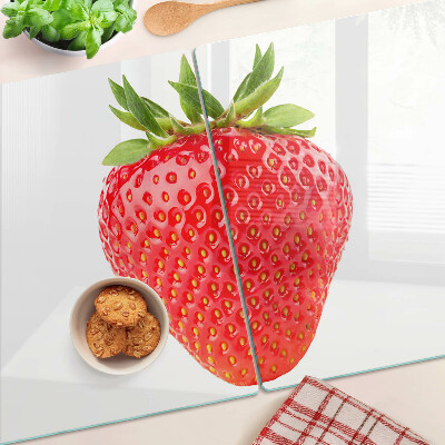 Chopping board glass Strawberry on a white background