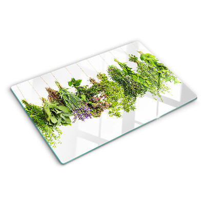 Glass cutting board Herbs in hanging pots
