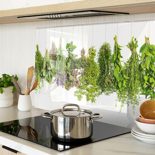 Glass cutting board Herbs in hanging pots