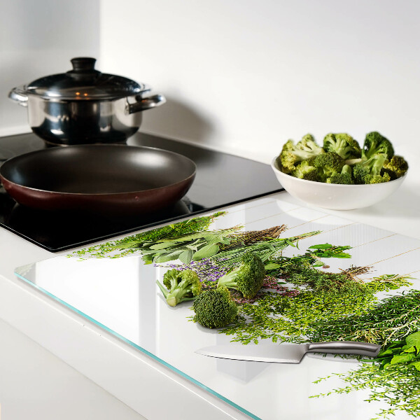 Glass cutting board Herbs in hanging pots
