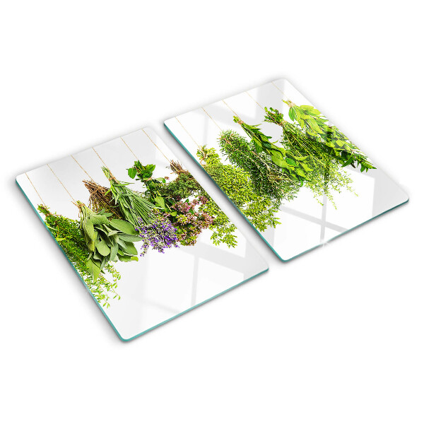 Glass cutting board Herbs in hanging pots