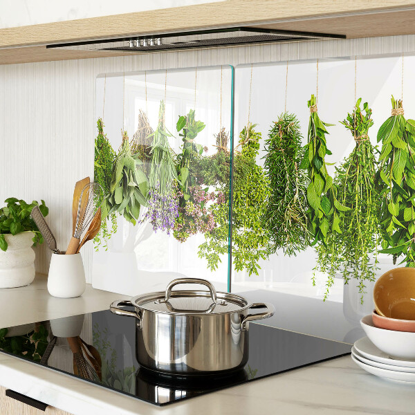 Glass cutting board Herbs in hanging pots
