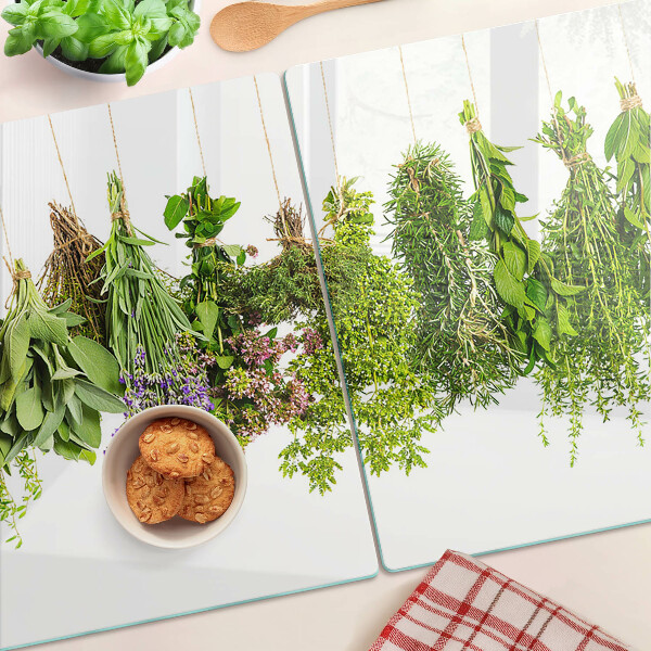 Glass cutting board Herbs in hanging pots