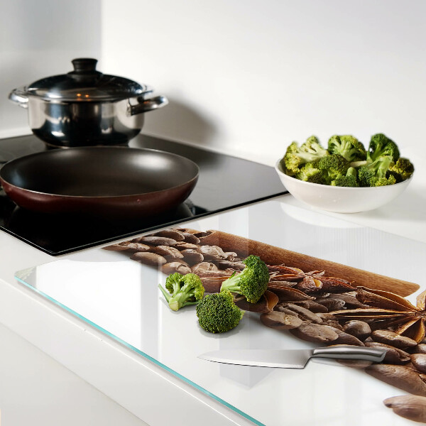 Chopping board glass Spices and coffee beans