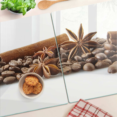 Chopping board glass Spices and coffee beans